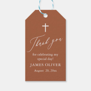 Etiqueta Para Presente Elegante Terracotta White Cross Baptism Favor Tags