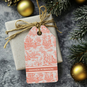 Etiqueta Para Presente Elegante Toile Laranja Vintage País Francês