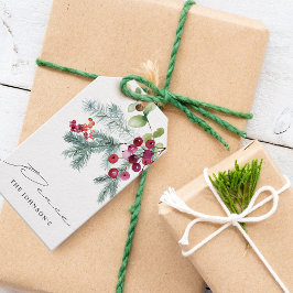 Etiqueta Para Presente Elegante Vegetação de Inverno em Aquarela com Frut
