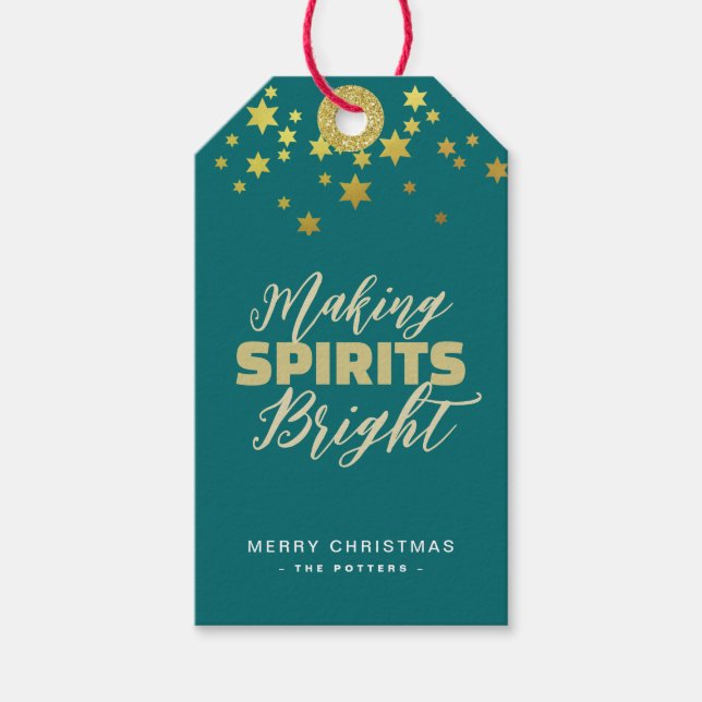 Etiqueta Para Presente Elegante Verde e Dourado Natal (Frente)