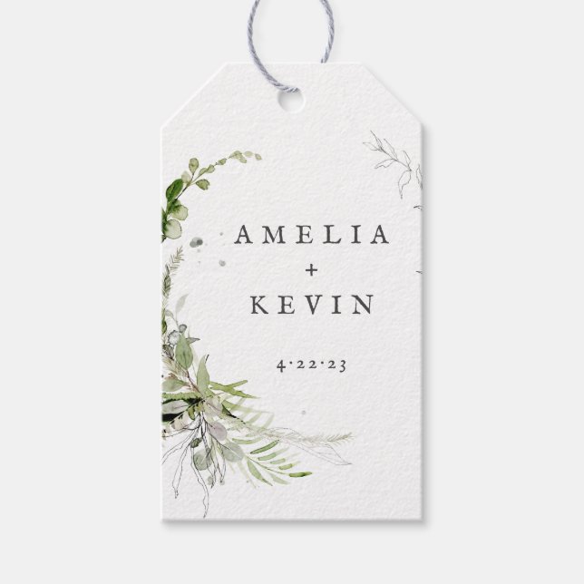 Etiqueta Para Presente Elegante Verde Terrestre Nomes Personalizados Data (Frente)