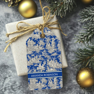 Etiqueta Para Presente Elegante vintage, toile de jouy azul escuro