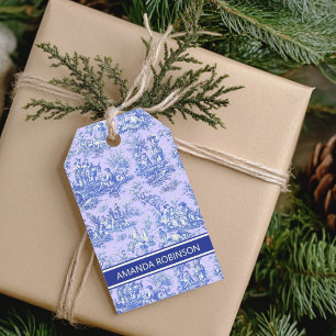 Etiqueta Para Presente Elegante vintage toile de jouy azul roxo