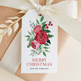 Etiqueta Para Presente Elegante Watercolor Floral Natal