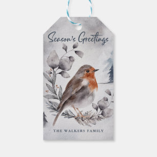 Etiqueta Para Presente Elegante Watercolor Winter American Robin Gift Tag