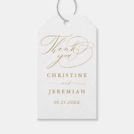 Etiqueta Para Presente Elegante White Dourado Script Names Casamento Obri
