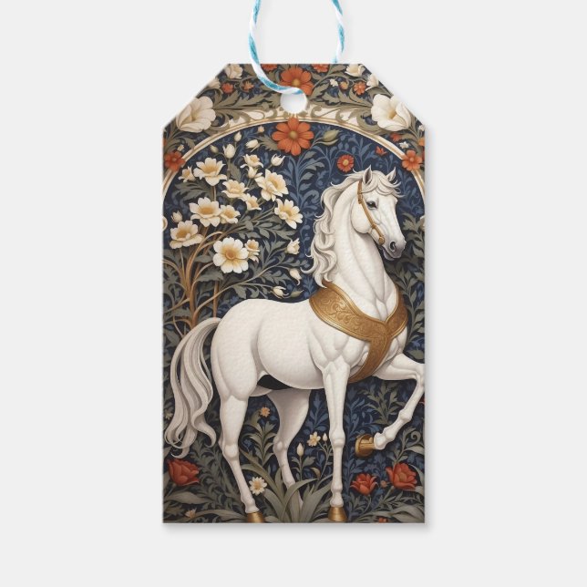 Etiqueta Para Presente Elegante William Morris Inspirou Cavalo Branco (Frente)
