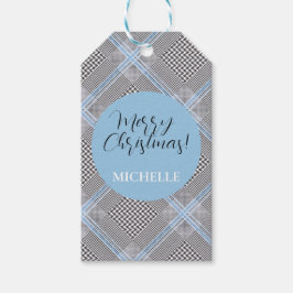 Etiqueta Para Presente Elegante Xadrez Azul Personalizado Moderno