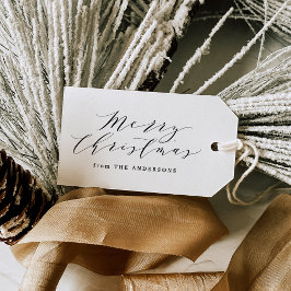 Etiqueta Para Presente Elegante Xadrez Vermelha de Script Feliz de Natal