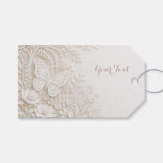 Etiqueta Para Presente Eleganter Papercut Schmetterling mit Blumenrahmen
