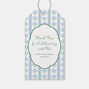Etiqueta Para Presente Elegantes Flores Azuis Baby Shower Agradecimento