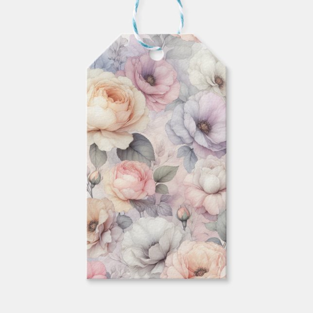 Etiqueta Para Presente Elegantes Flores de Rosa (Frente)