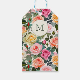Etiqueta Para Presente Elegantes Rosas de Jardim Florais Monogramadas Bon