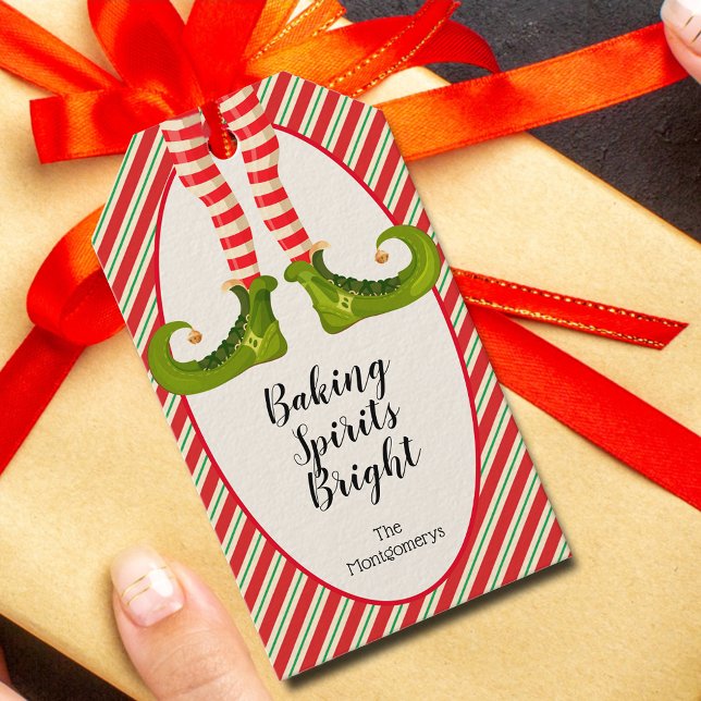 Etiqueta Para Presente Elf Christmas (Elf Christmas Gift Tags - Baking Spirits Bright and personalized with your name)