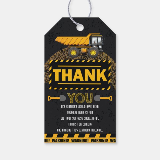 Etiqueta Para Presente Em Construção Escavadora Aniversário Obrigado (Frente)