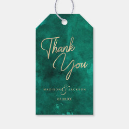 Etiqueta Para Presente Emerald Green Watercolor e Dourado casamento Obrig