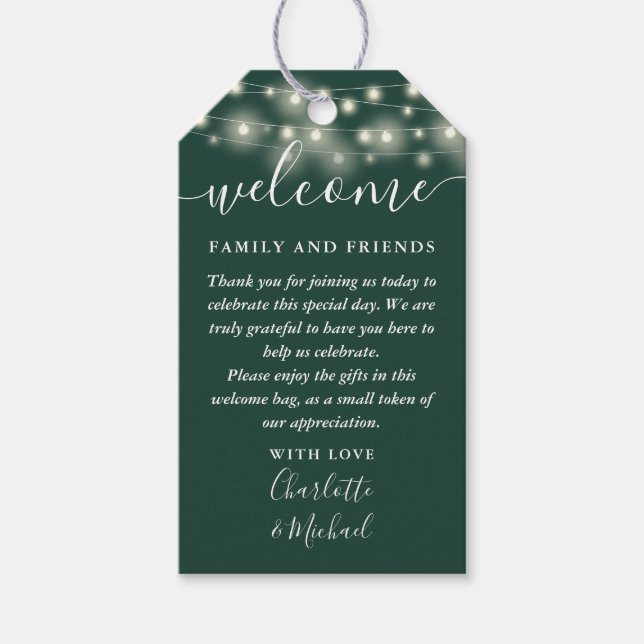 Etiqueta Para Presente Emerald Lights Weding Favor Welcome Basket (Frente)