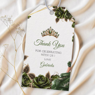 Etiqueta Para Presente Emerald Verde Rosas de Tiara Quinceañera Obrigado