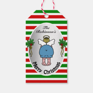 Etiqueta Para Presente Encantado Anjo Vermelho e Cores Verdes Personaliza