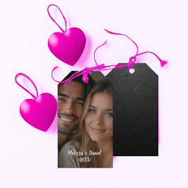 Etiqueta Para Presente Ênfase de Foto e Nome Preto Elegante