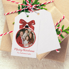 Etiqueta Para Presente Enfeite de Foto de Natal Vermelho