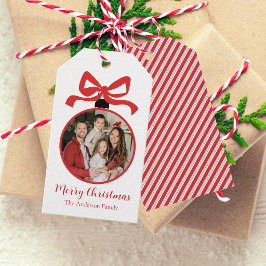 Etiqueta Para Presente Enfeite de Foto de Natal Vermelho