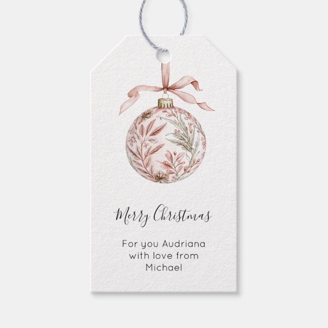 Etiqueta Para Presente Enfeite de Natal com Laço Rosa Bonito e Elegante (Frente)