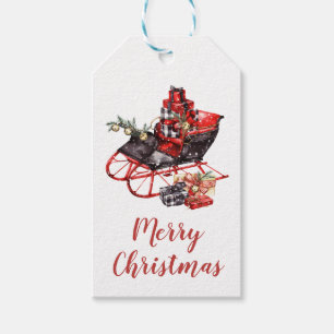 Etiqueta Para Presente Enfeite de Natal em Metal Trenó Vermelho Vintage