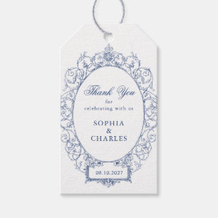 Etiqueta Para Presente Enfeite Floral Elegante Casamento Real Azul
