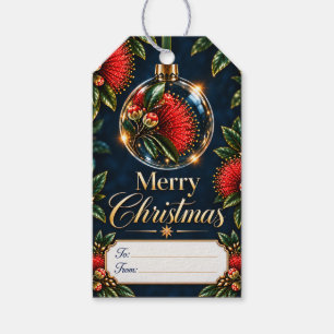 Etiqueta Para Presente Enfeite Floral Vermelho de Natal Pōhutukawa