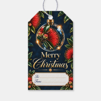 Etiqueta Para Presente Enfeite Floral Vermelho de Natal Pōhutukawa