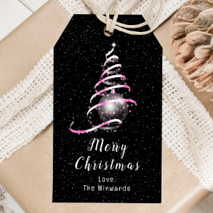 Etiqueta Para Presente Enfeite Rosa e Preto Feliz Natal