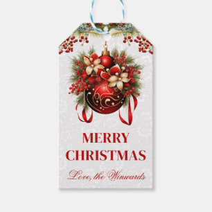 Etiqueta Para Presente Enfeite Vermelho de Natal de Inverno Festivo
