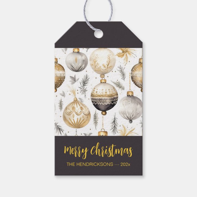 Etiqueta Para Presente Enfeites de natal Dourados de Prata Preta (Frente)