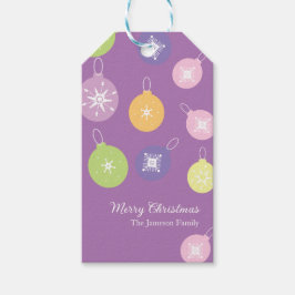 Etiqueta Para Presente Enfeites de Natal Pastel Flocos de Neve Violeta   