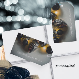 Etiqueta Para Presente Enfeites de natal Retro Cinza Preta