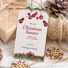 Etiqueta Para Presente Enfeites Vermelhos Brilhantes Natal Moderno