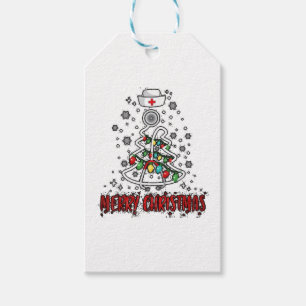 Etiqueta Para Presente Enfermeira de Natal Merry Shirt Stethoscope Tree L