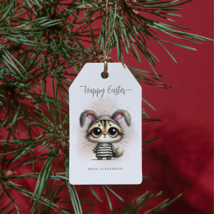 Etiqueta Para Presente Engraçado Gatinho bonito no Felz pascoa de pijama