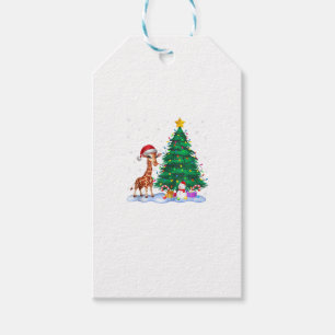 Etiqueta Para Presente Engraçado Giraffe Xmas Tree Luzes Reindeer Cristo