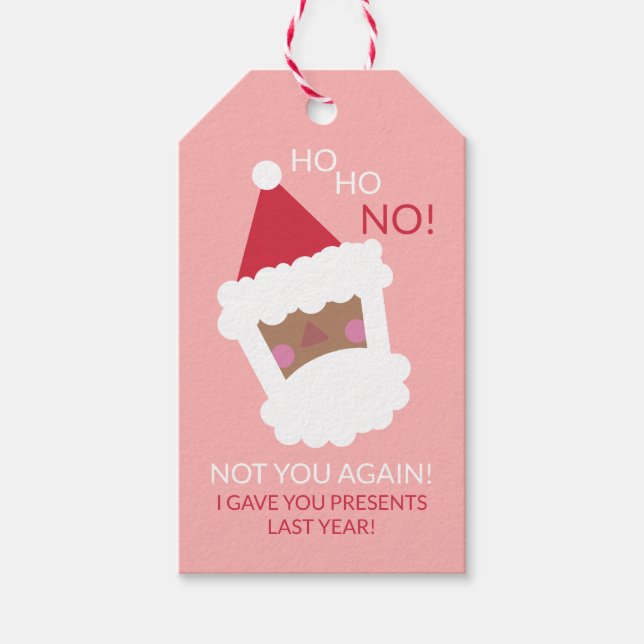Etiqueta Para Presente Engraçado Natal moderno negro Papai Noel rosa (Frente)