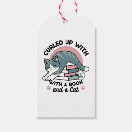 Etiqueta Para Presente Enrolados com um Livro e um Gato - Leitura de Gato