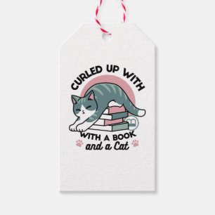 Etiqueta Para Presente Enrolados com um Livro e um Gato - Leitura de Gato
