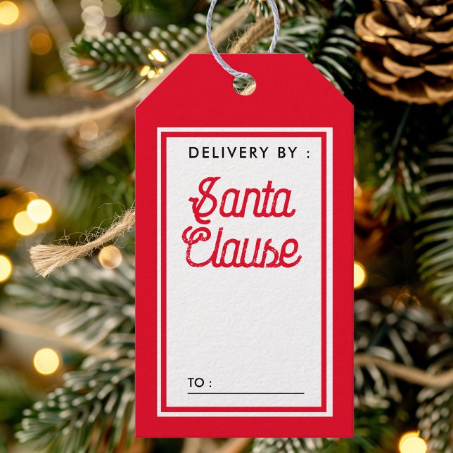 Etiqueta Para Presente Entregue pelo Natal Vermelho e Branco (Criador carregado)