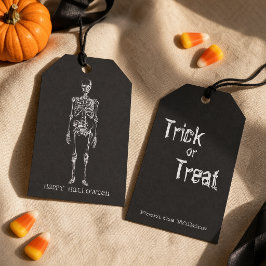 Etiqueta Para Presente Esboço Vintage de Esqueleto Feliz Halloween