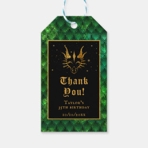Etiqueta Para Presente Escamas de Dragão Verde Dourado Aniversário Obriga