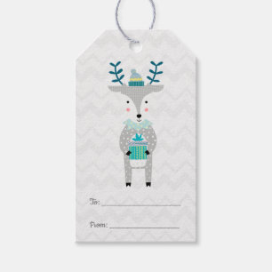 Etiqueta Para Presente Escandinávia - Cute Reindeer Feliz Natal