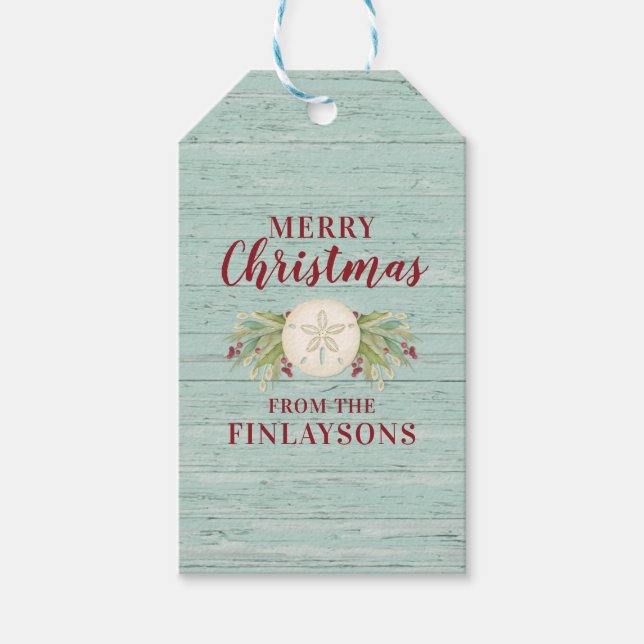 Etiqueta Para Presente Escrita Legante de Dólar de Natal Costeiro (Frente)