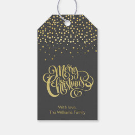 Etiqueta Para Presente Escrito Dourado Elegante e Natal Preto Confetti
