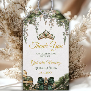 Etiqueta Para Presente Esmeralda Verde Tiara Floral Dourada Quinceañera